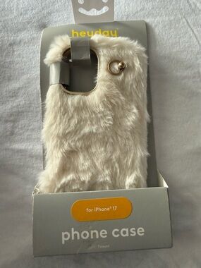 heyday Plush Cream Faux-Fur Phone Case with Gold Ring